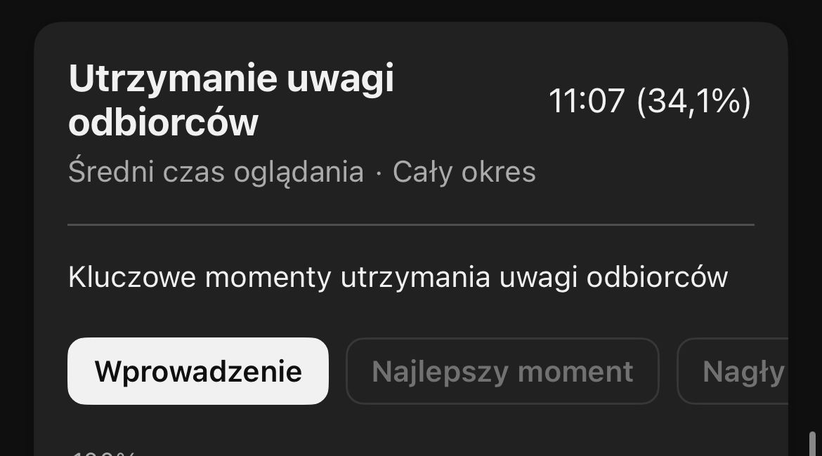 Fragment analizy średniego czasu oglądania materiału video